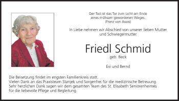 Anzeige von Friedl Schmid von MGO