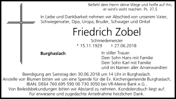 Anzeige von Friedrich Zobel von MGO