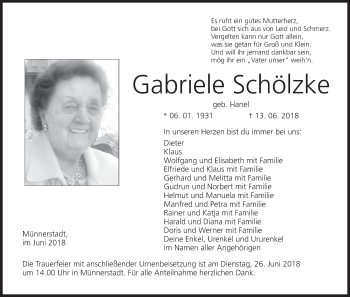 Anzeige von Gabriele Schölzke von MGO