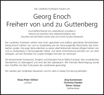 Anzeige von Georg Enoch Freiherr von und zu Guttenberg von MGO