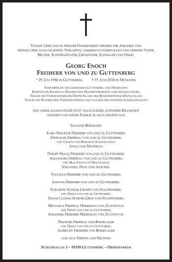 Anzeige von Georg Enoch Freiherr von und zu Guttenberg von MGO