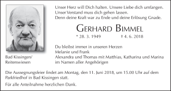 Anzeige von Gerhard Bimmel von MGO