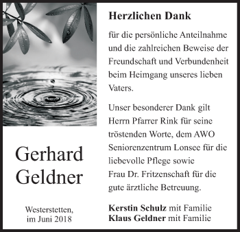 Anzeige von Gerhard Geldner von MGO