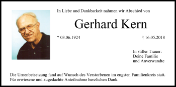 Anzeige von Gerhard Kern von MGO