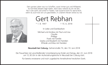 Anzeige von Gert Rebhan von MGO
