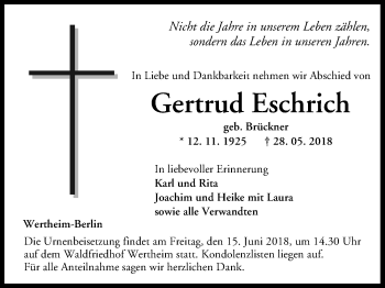 Anzeige von Gertrud Eschrich von MGO