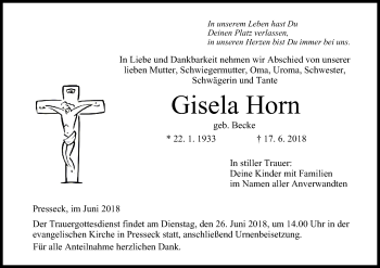 Anzeige von Gisela Horn von MGO