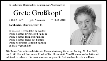 Anzeige von Grete Großkopf von MGO