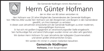 Anzeige von Günter Hofmann von MGO