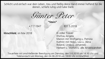 Anzeige von Günter Peter von MGO