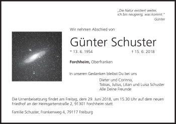 Anzeige von Günter Schuster von MGO