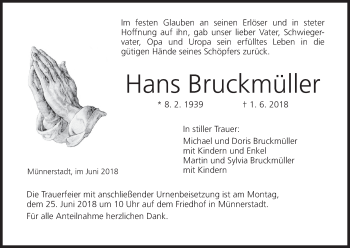 Anzeige von Hans Bruckmüller von MGO