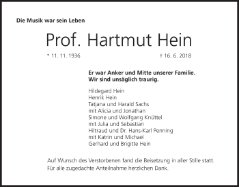 Anzeige von Hartmut Hein von MGO