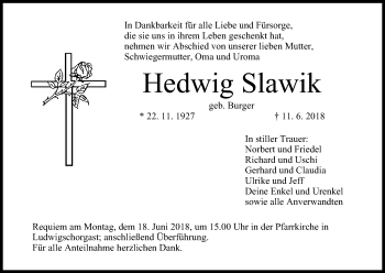 Anzeige von Hedwig Slawik von MGO