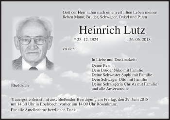 Anzeige von Heinrich Lutz von MGO