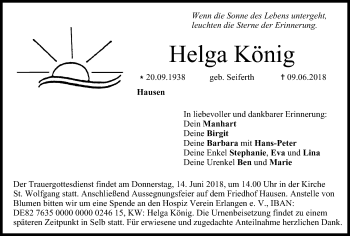 Anzeige von Helga König von MGO