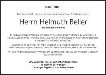 Anzeige von Helmuth Beller von MGO