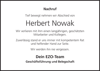 Anzeige von Herbert Nowak von MGO