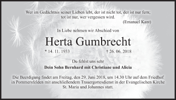 Anzeige von Herta Gumbrecht von MGO