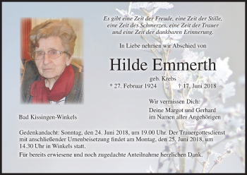 Anzeige von Hilde Emmerth von MGO