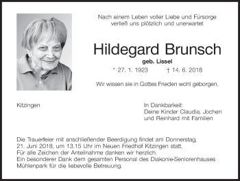 Anzeige von Hildegard Brunsch von MGO