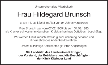 Anzeige von Hildegard Brunsch von MGO