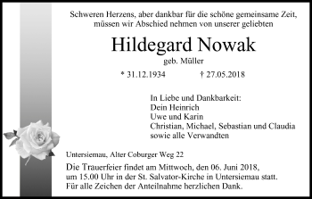 Anzeige von Hildegard Nowak von MGO