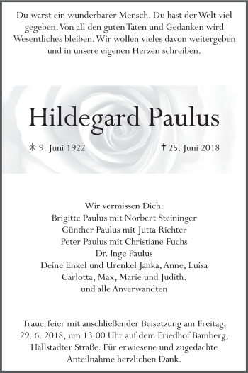 Anzeige von Hildegard Paulus von MGO