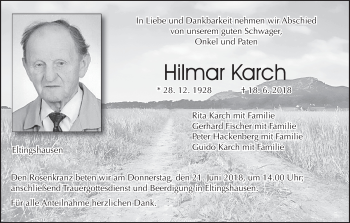 Anzeige von Hilmar Karch von MGO