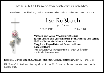 Anzeige von Ilse Roßbach von MGO