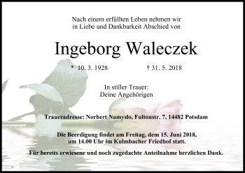Anzeige von Ingeborg Waleczek von MGO
