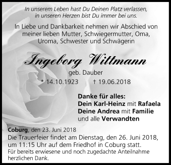 Anzeige von Ingeborg Wittmann von MGO