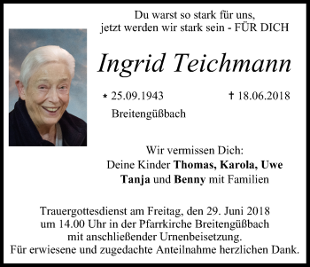 Anzeige von Ingrid Teichmann von MGO