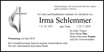 Anzeige von Irma Schlemmer von MGO
