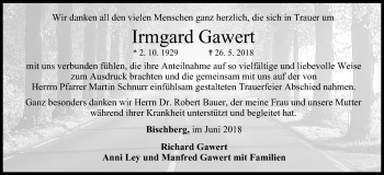 Anzeige von Irmgard Gawert von MGO