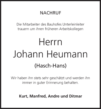 Anzeige von Johann Heumann von MGO