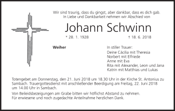 Anzeige von Johann Schwinn von MGO
