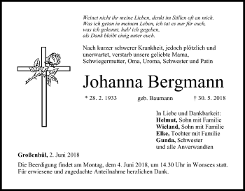 Anzeige von Johanna Bergmann von MGO