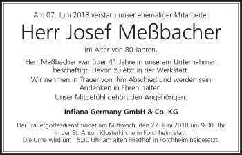 Anzeige von Josef Meßbacher von MGO