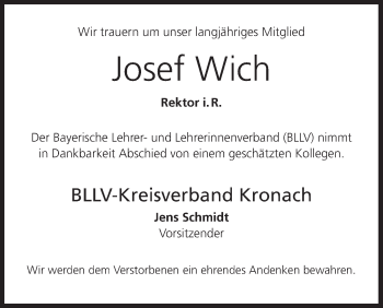 Anzeige von Josef Wich von MGO