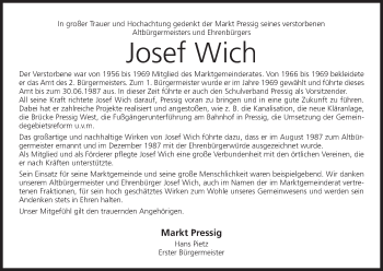 Anzeige von Josef Wich von MGO
