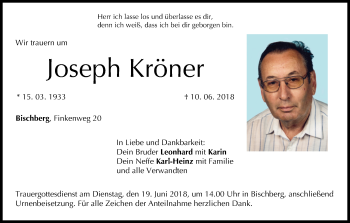 Anzeige von Joseph Kröner von MGO