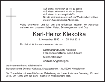 Anzeige von Karl-Heinz Klekotka von MGO