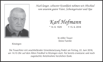 Anzeige von Karl Hofmann von MGO