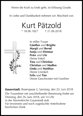 Anzeige von Kurt Pätzold von MGO