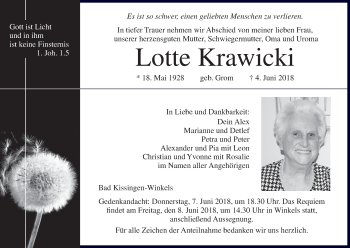 Anzeige von Lotte Krawicki von MGO