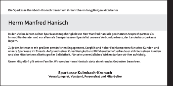 Anzeige von Manfred Hanisch von MGO