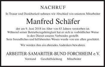 Anzeige von Manfred Schäfer von MGO