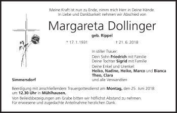 Anzeige von Margareta Dollinger von MGO
