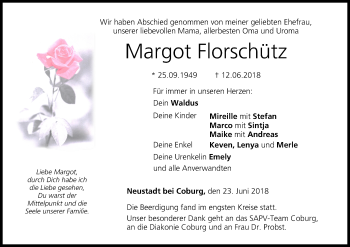 Anzeige von Margot Florschütz von MGO